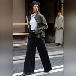 Rails Collins Sage Black Star-Print Utility Jacket Women's Size S Lyocell Linen